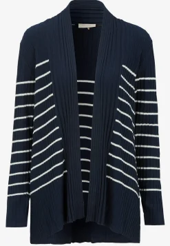 Cardiganer|Cardiganer-Freequent Fintstrikket, stribet cardigan Marine / Hvid / Stribet