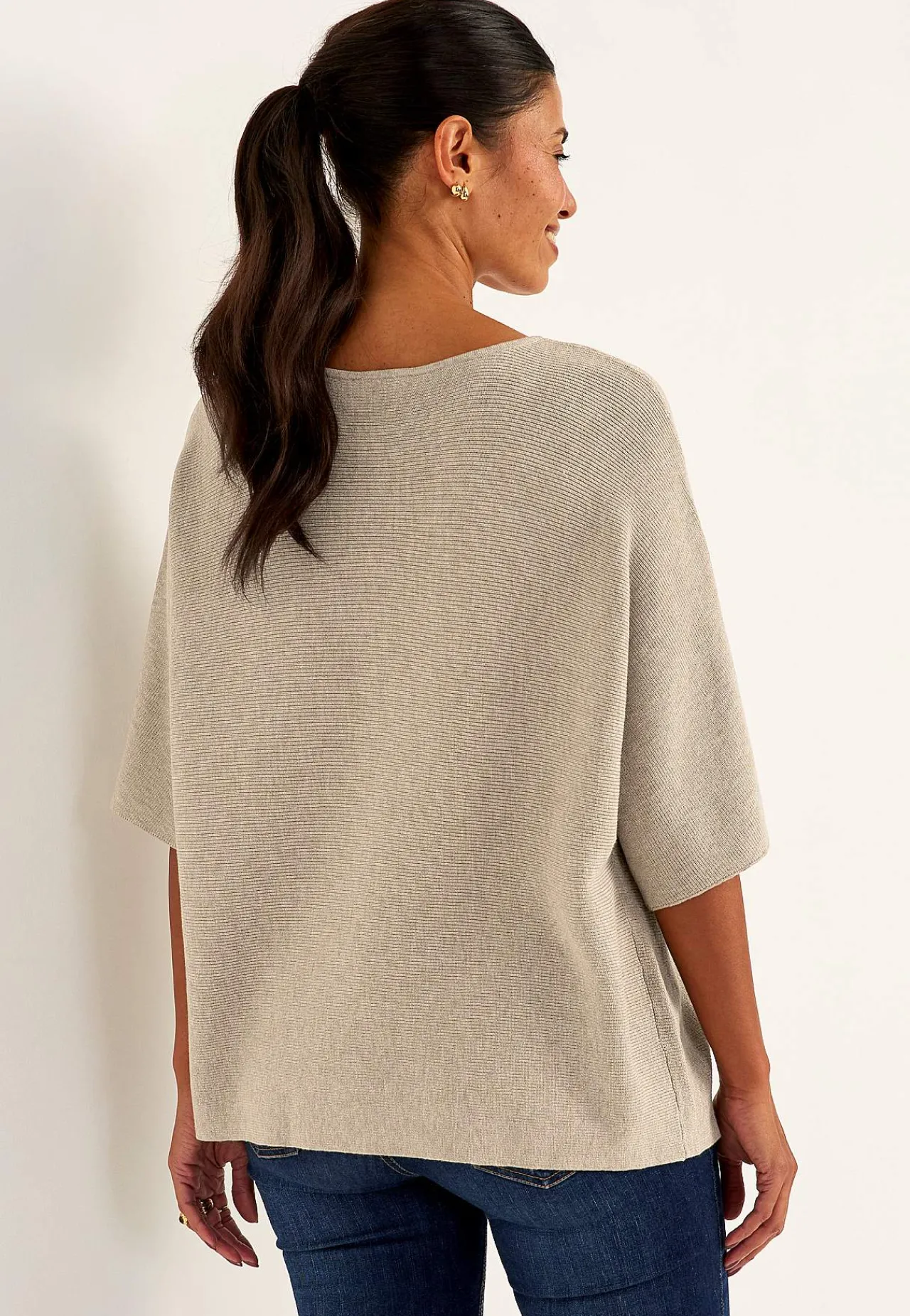 Trøjer|Striktrøjer- Fintstrikket trøje Beige