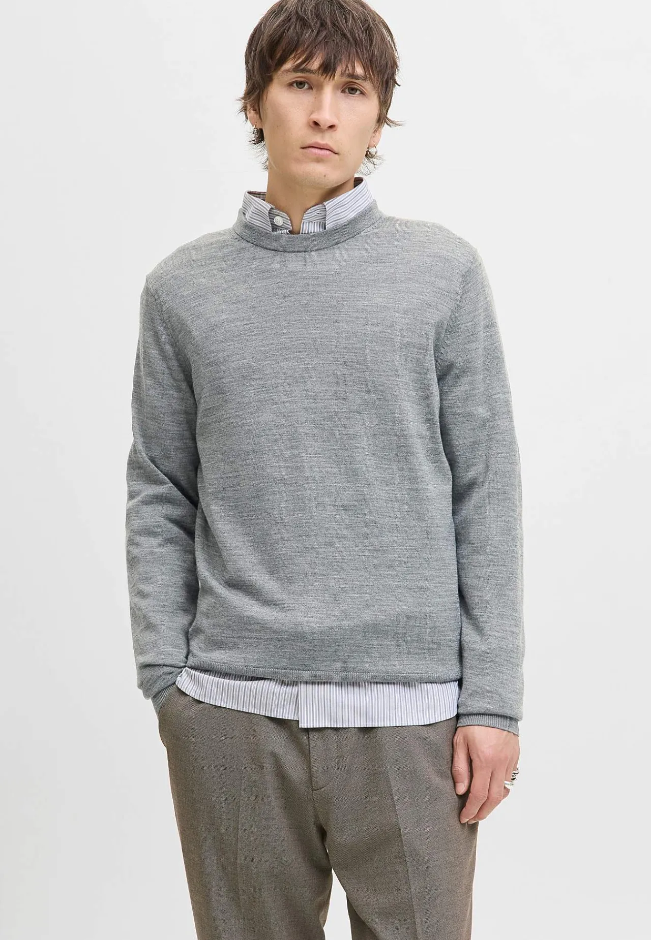 Striktrøjer-JACK & JONES Fintstrikket trøje i merinould Gråmeleret