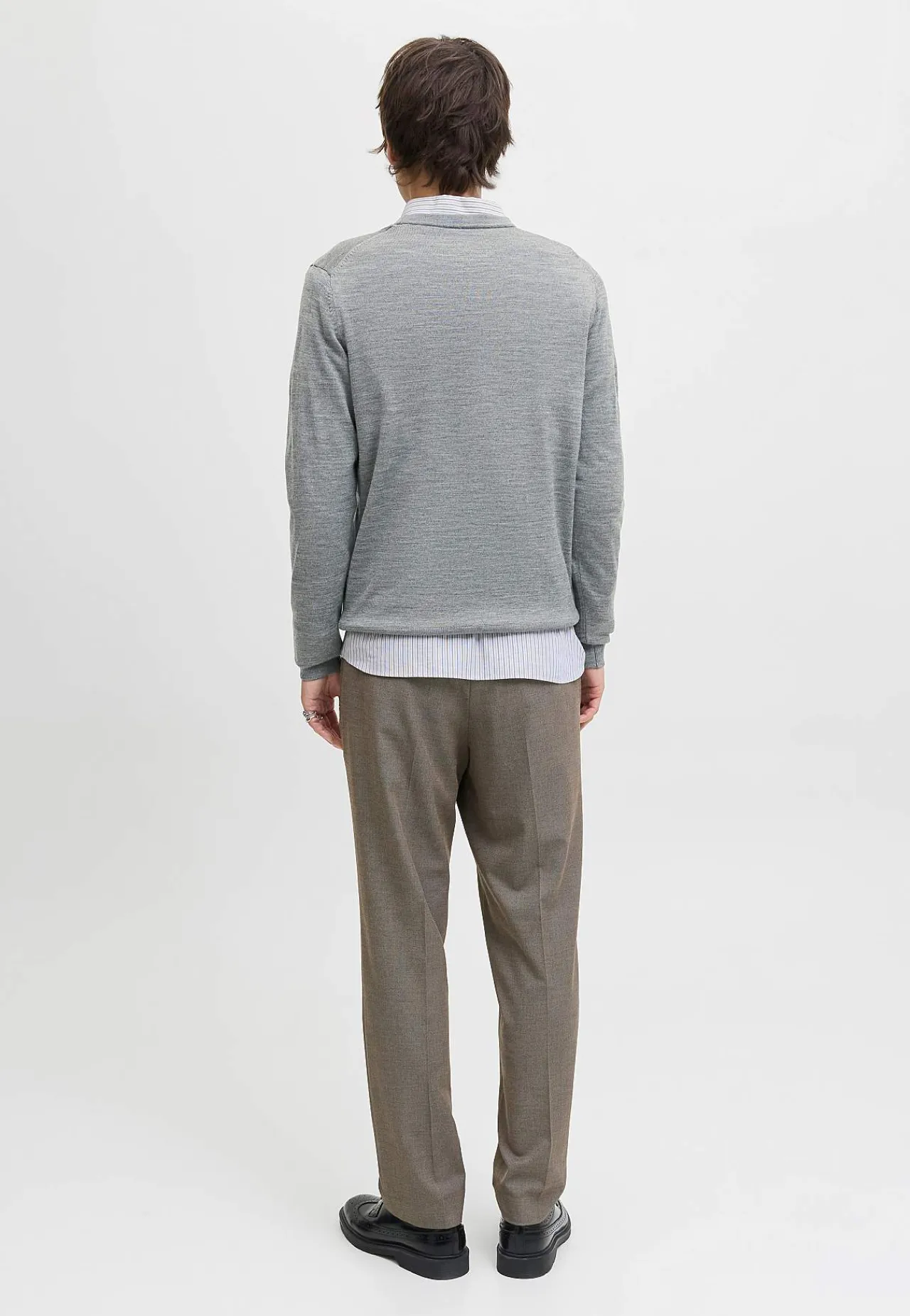 Striktrøjer-JACK & JONES Fintstrikket trøje i merinould Gråmeleret
