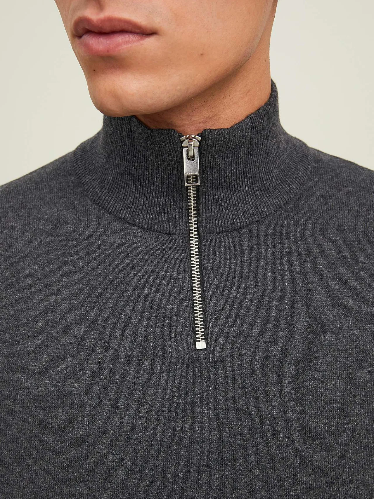 Striktrøjer-JACK & JONES Fintstrikket trøje med lynlås Mørk gråmeleret