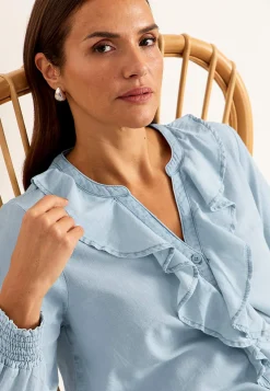Bluser-Cellbes of Sweden Flæsebluse i denim Lyseblå / Denim