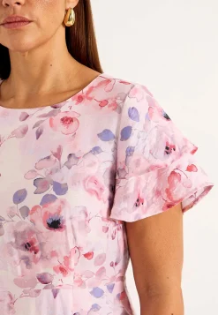 Festkjoler|Festkjoler-Cellbes of Sweden Flæsekjole med sommerfugleærmer Rosa / Blomstret