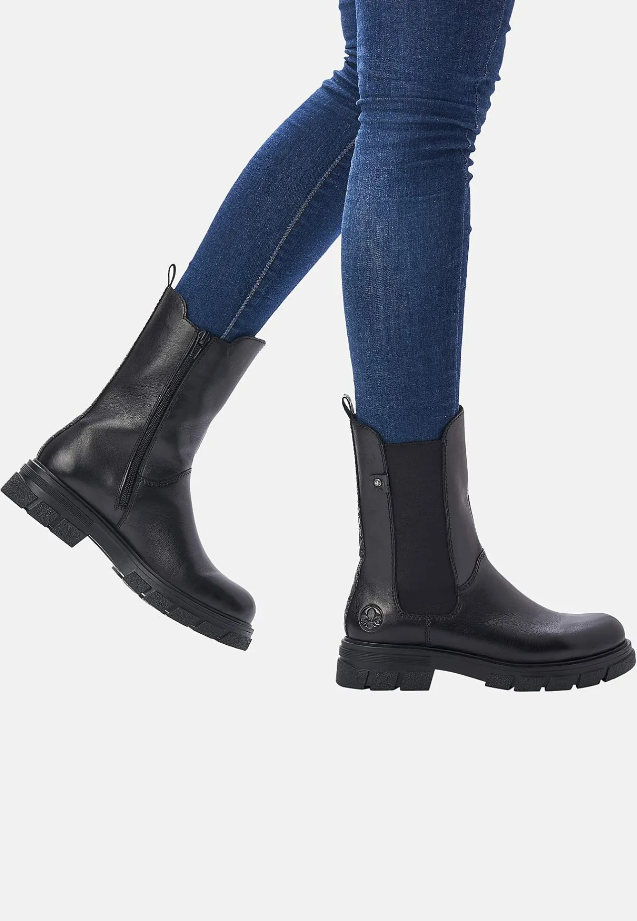 Lædersko|Boots- Høj skindstøvle med lynlås Sort