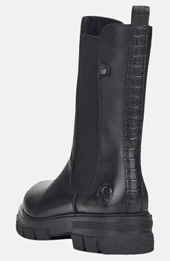 Lædersko|Boots- Høj skindstøvle med lynlås Sort
