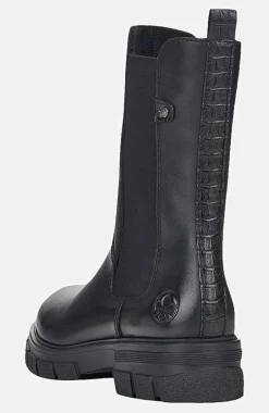 Lædersko|Boots- Høj skindstøvle med lynlås Sort