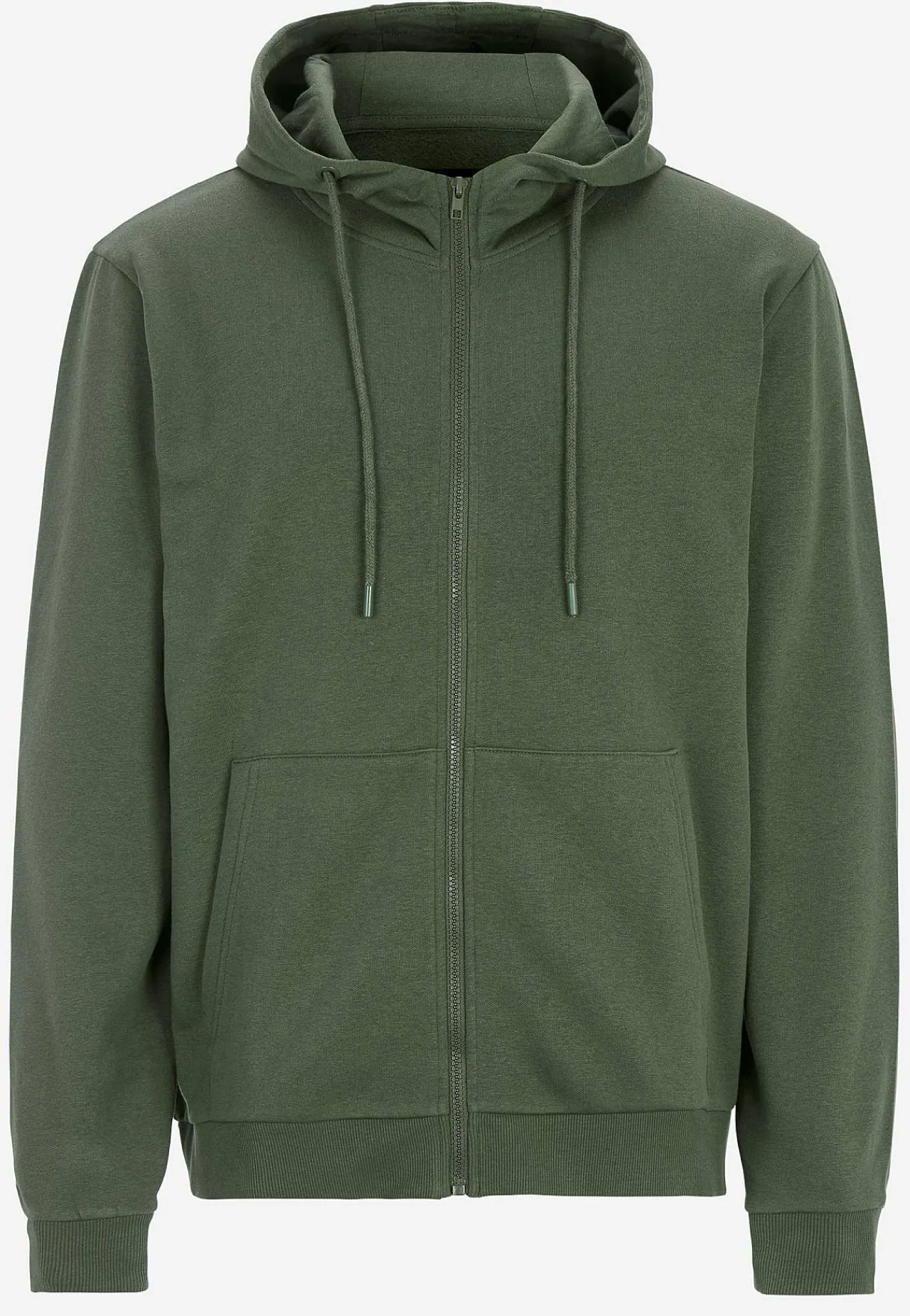 Trøjer|Hoodies- Hættetrøje med lynlås Mørkegrøn
