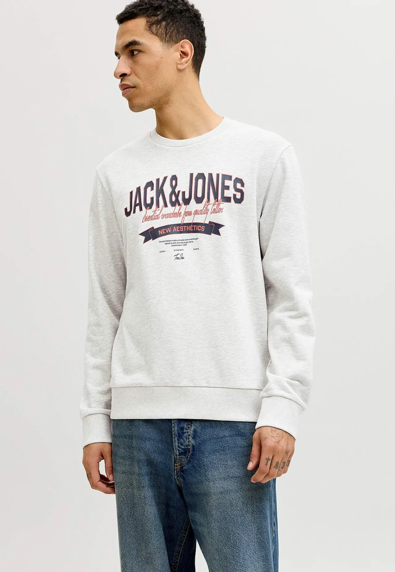 Trøjer-JACK & JONES Hættetrøje med tryk Hvid