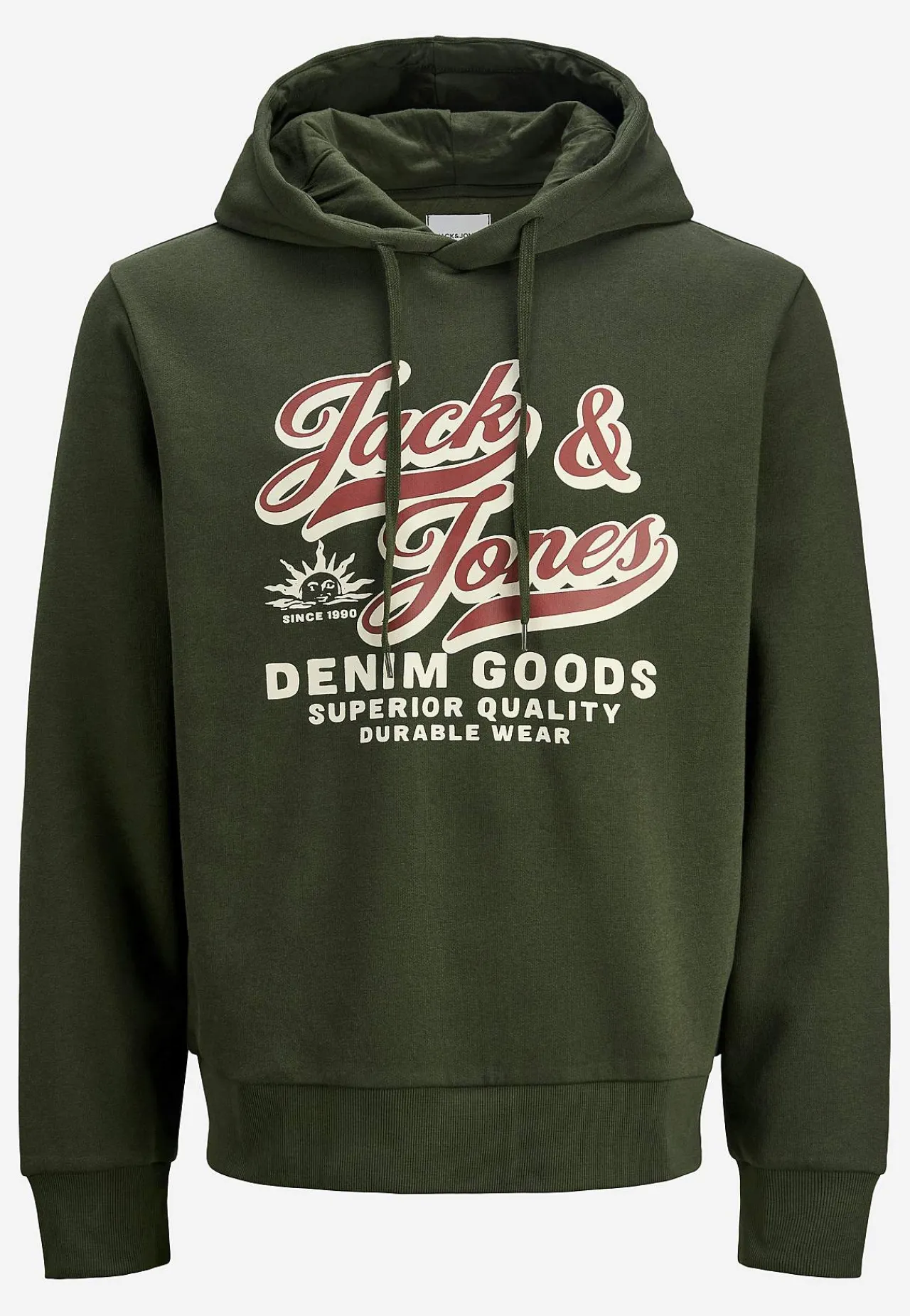 Trøjer|Hoodies-JACK & JONES PLUS Hættetrøje med tryk Mørkegrøn