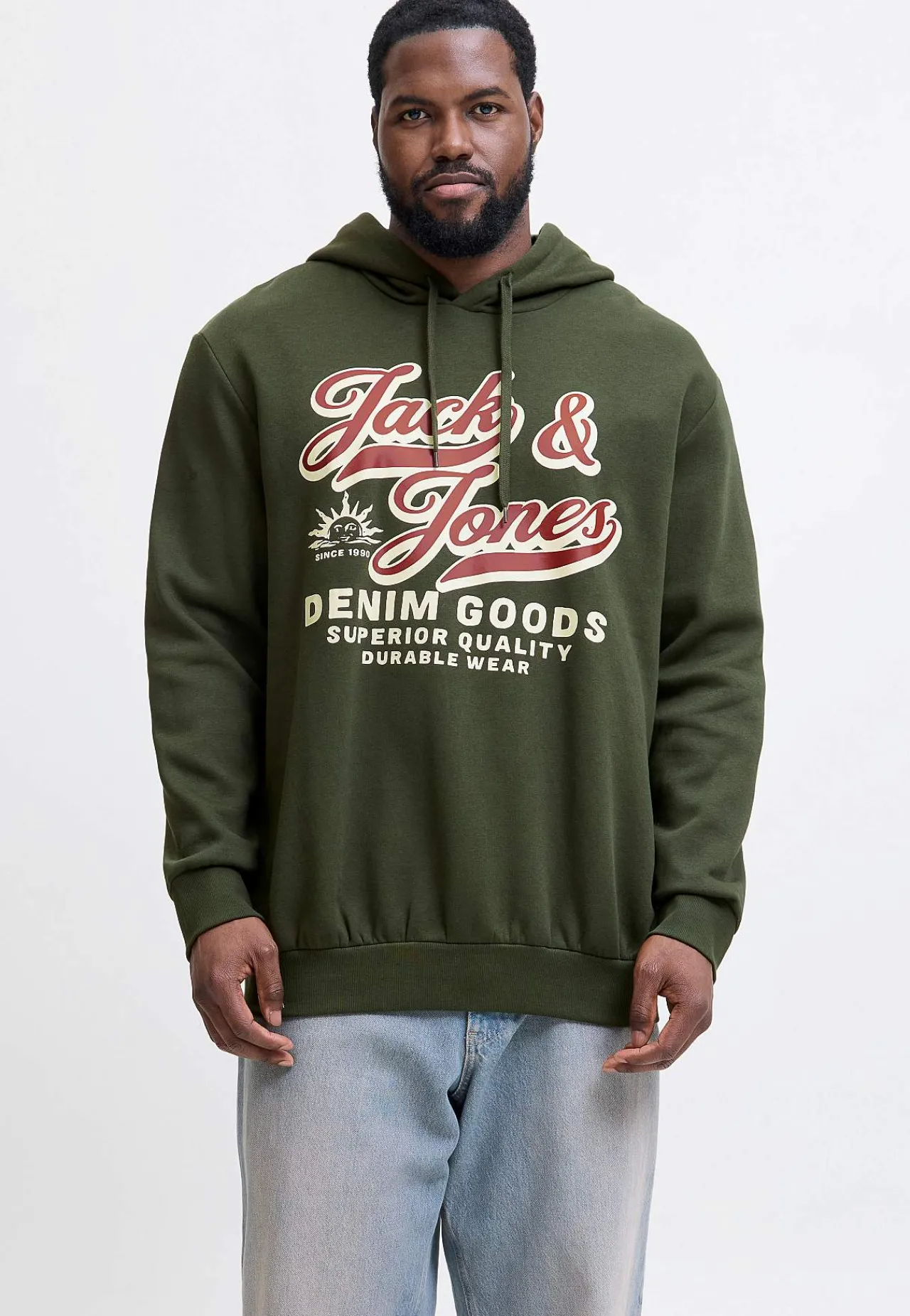 Trøjer|Hoodies-JACK & JONES PLUS Hættetrøje med tryk Mørkegrøn