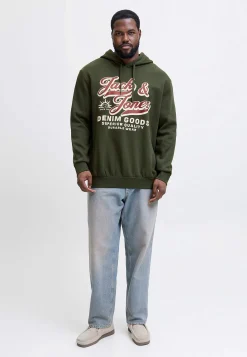 Trøjer|Hoodies-JACK & JONES PLUS Hættetrøje med tryk Mørkegrøn