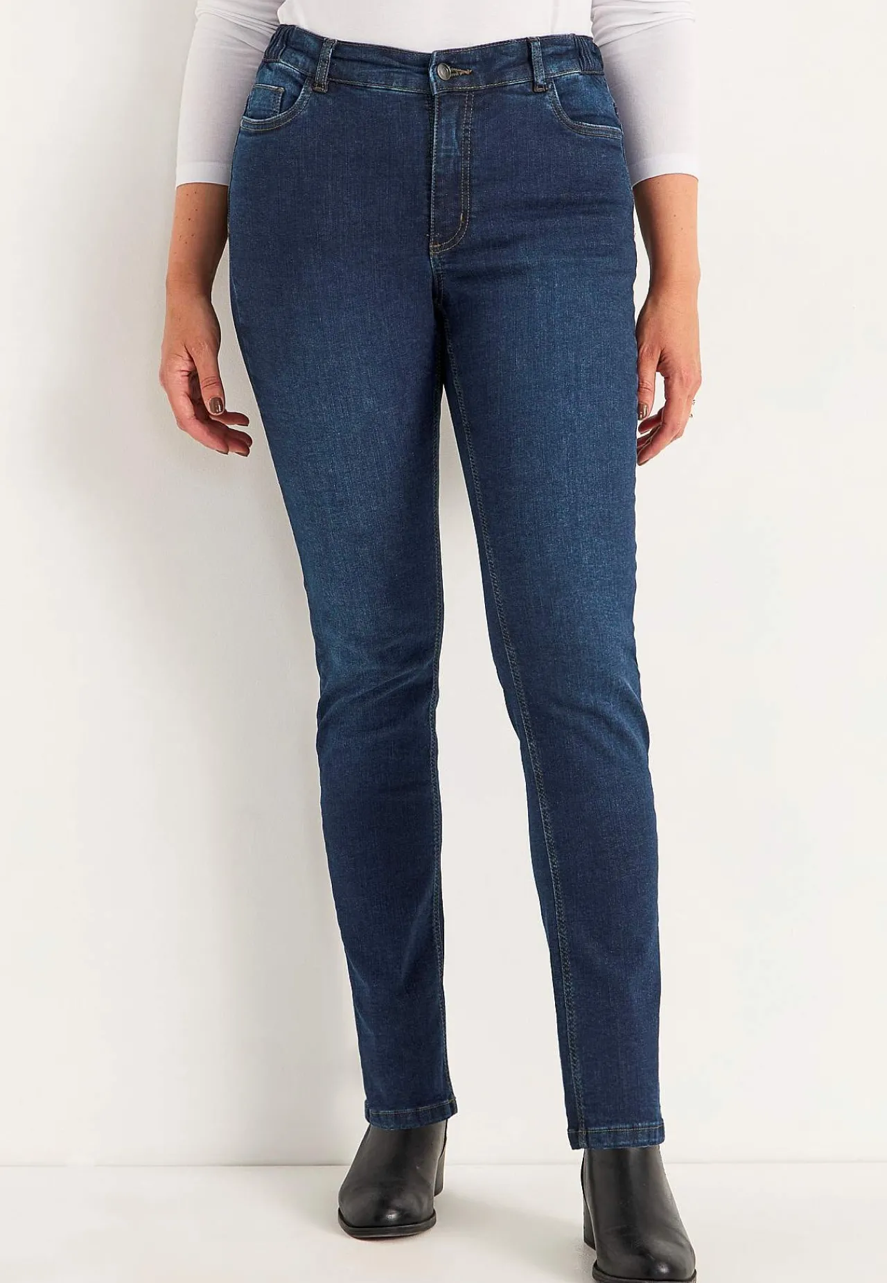 Flere Længder|Straight Fit-Cellbes of Sweden Jeans med elastik i siderne Elsa Mørkeblå / Denim
