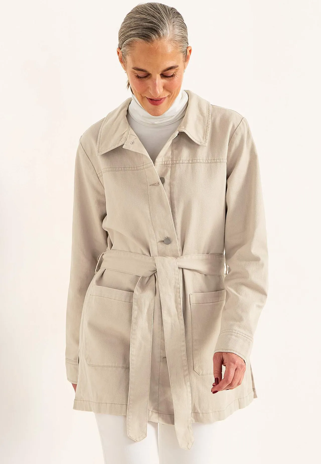 Forårsjakker|Denimjakker-Cellbes of Sweden Jeansjakke med bindebånd Beige