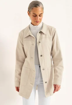 Forårsjakker|Denimjakker-Cellbes of Sweden Jeansjakke med bindebånd Beige
