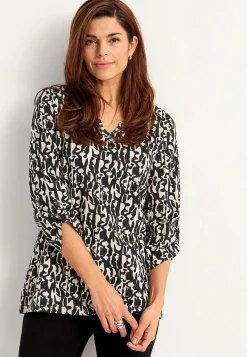 Mønstrede|Toppe-Cellbes of Sweden Jerseytop med 3/4 lange ærmer Sort / Beige / Mønstret