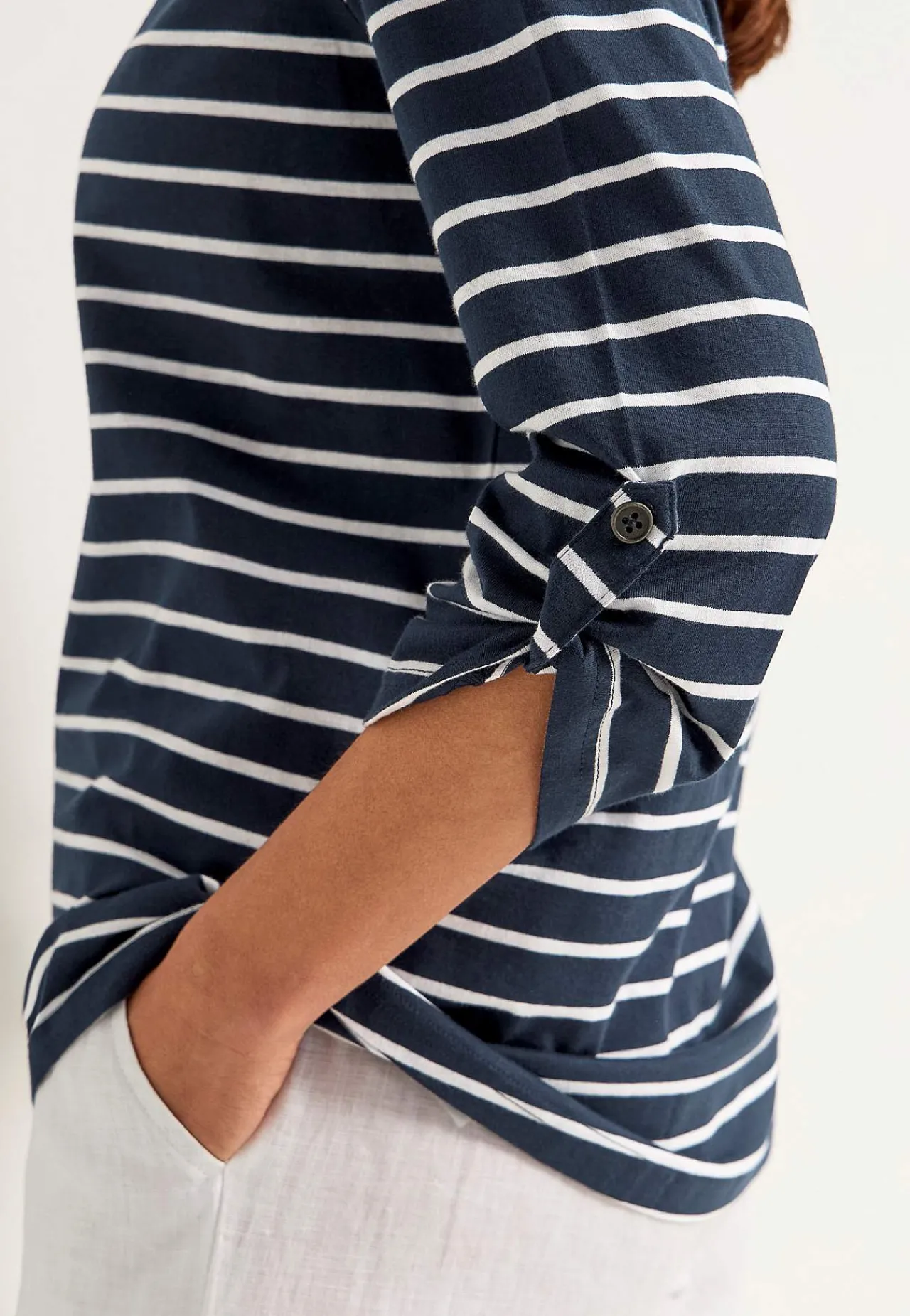 Mønstrede|Toppe-Cellbes of Sweden Jerseytop med 3/4 lange ærmer Marine / Hvid / Stribet