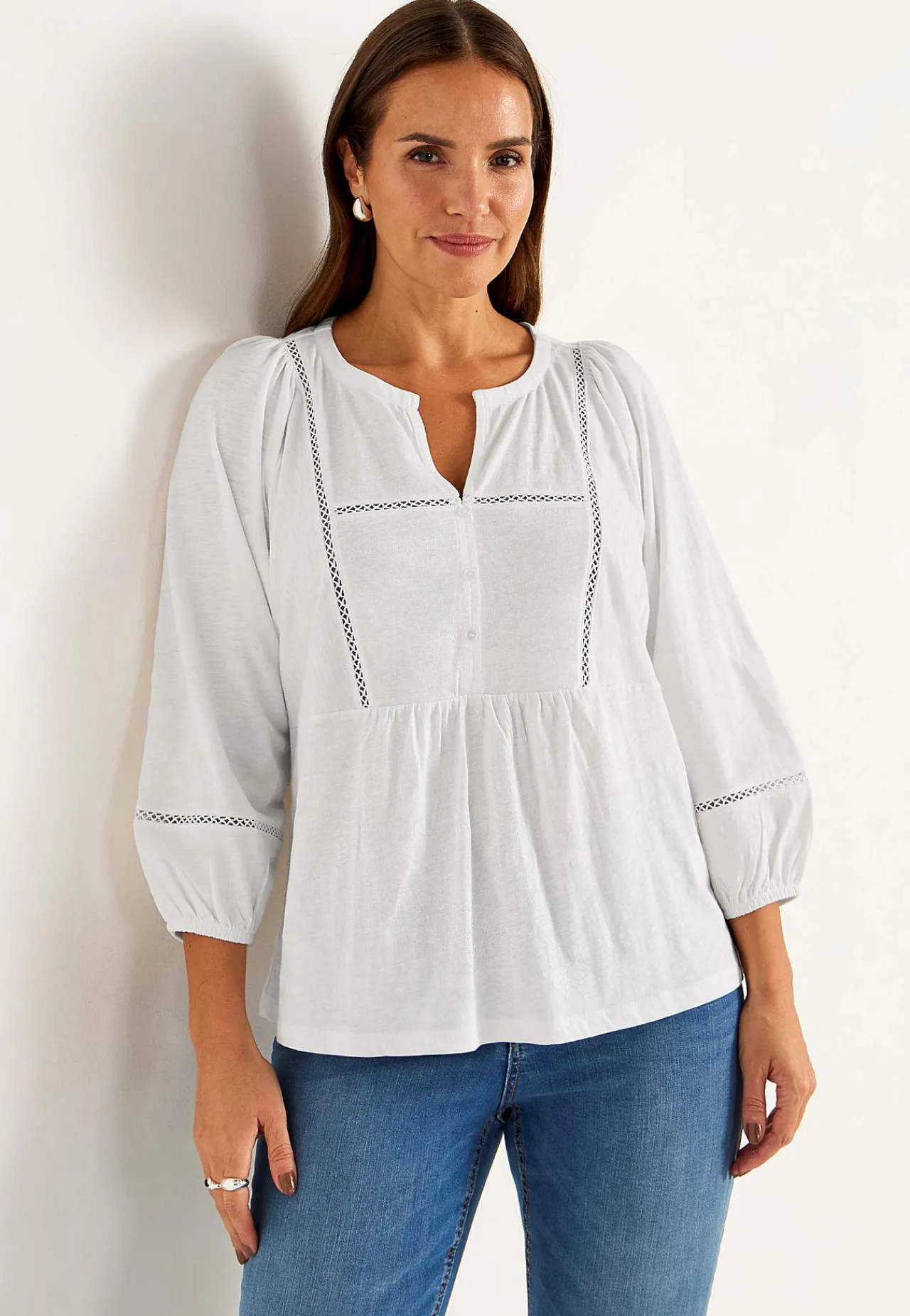 Toppe- Jerseytop med boho stil Hvid