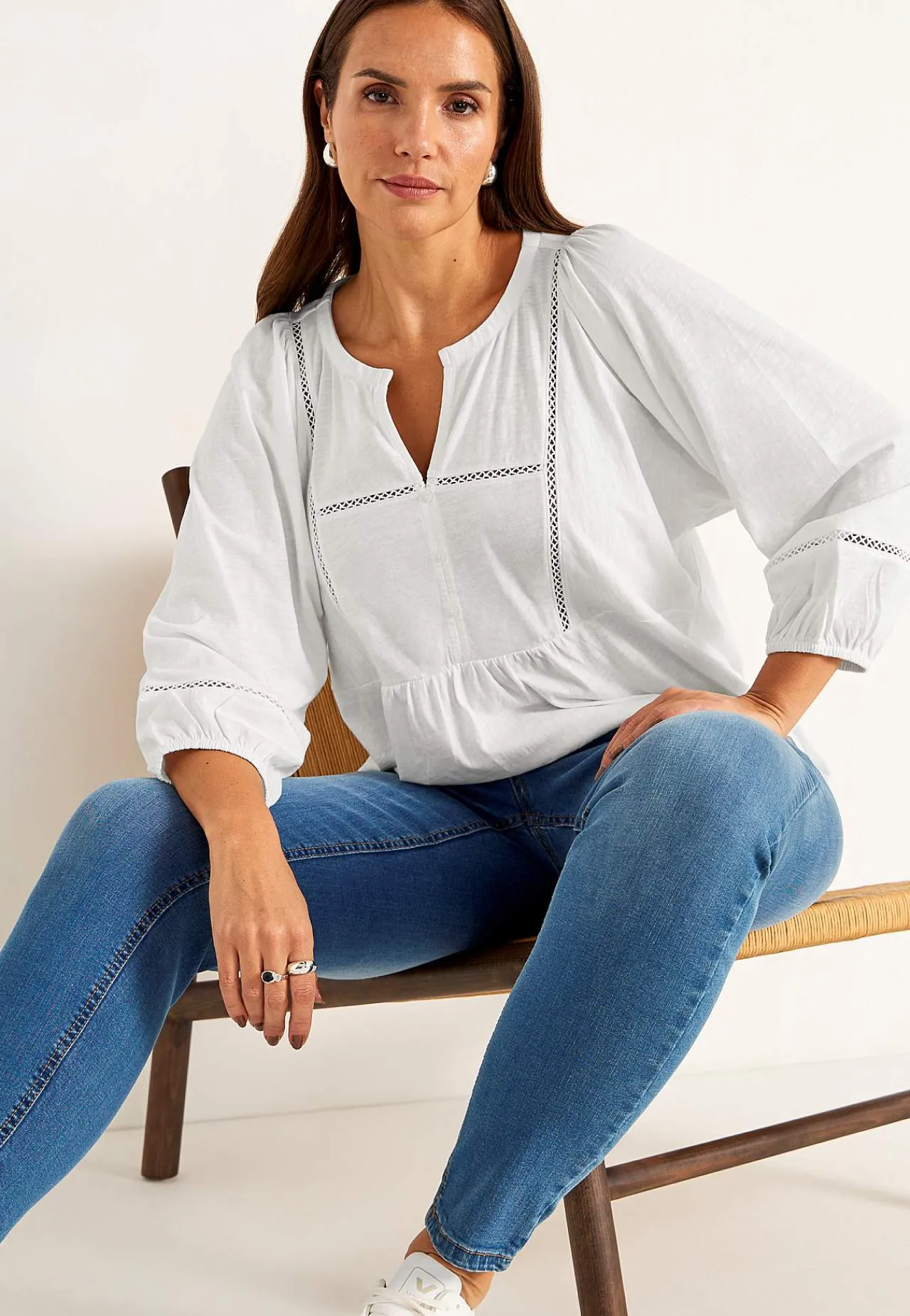 Toppe- Jerseytop med boho stil Hvid
