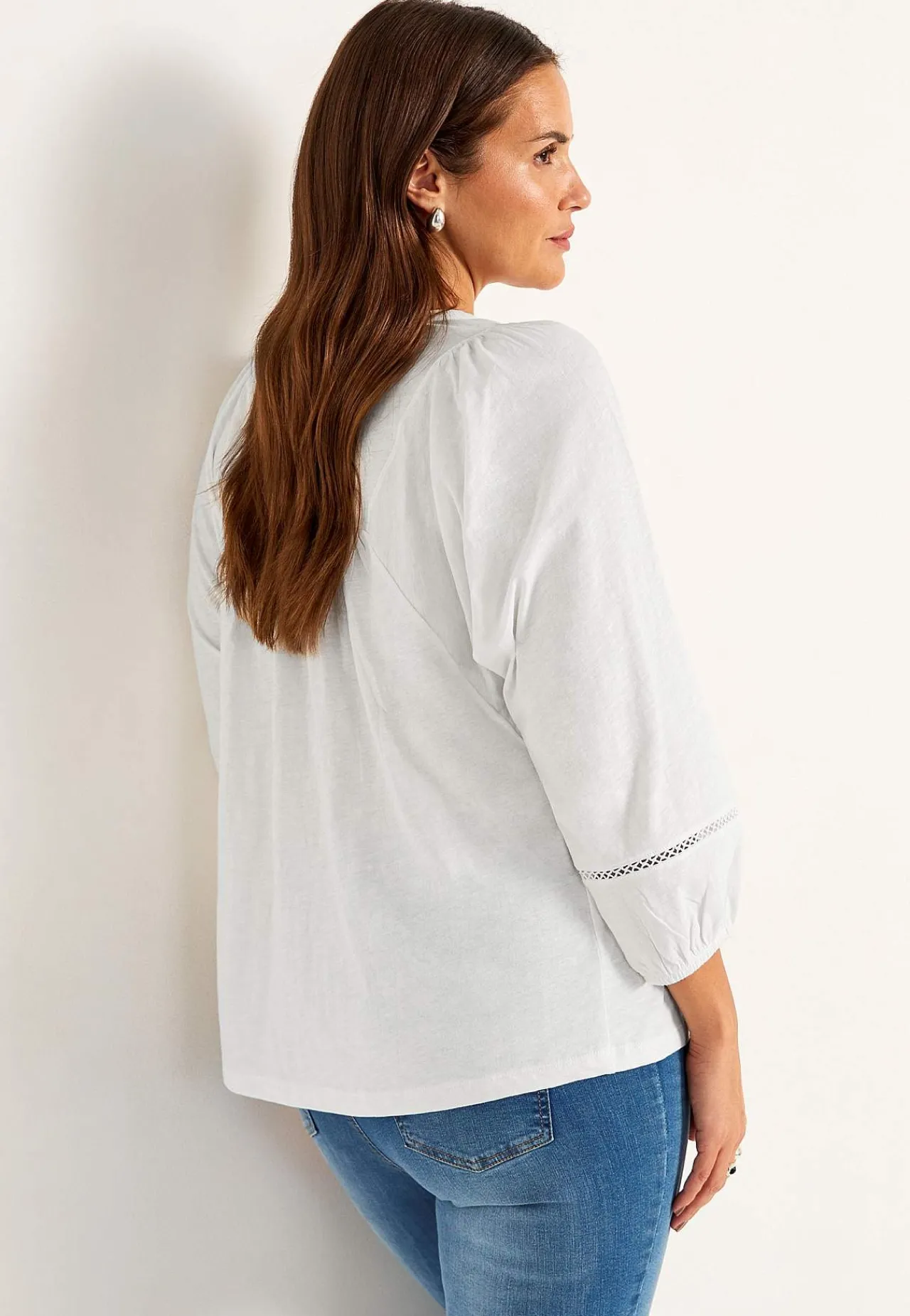 Toppe- Jerseytop med boho stil Hvid