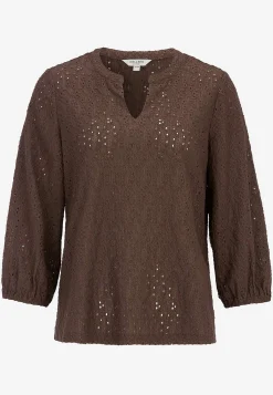 Toppe|Bluser-Cellbes of Sweden Jerseytop med broderet hulmønster Brun