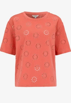 Toppe|T-Shirts-Cellbes of Sweden Jerseytop med broderet hulmønster Terrakotta