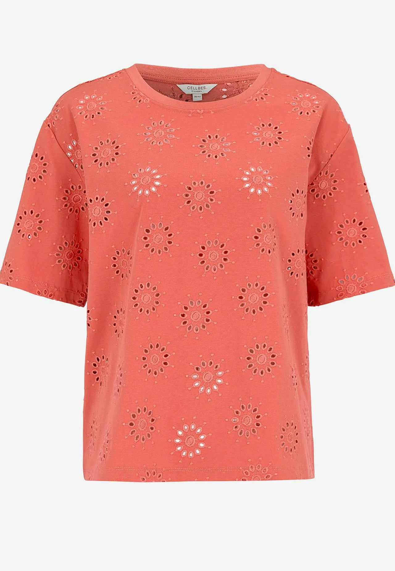 Toppe|T-Shirts-Cellbes of Sweden Jerseytop med broderet hulmønster Terrakotta