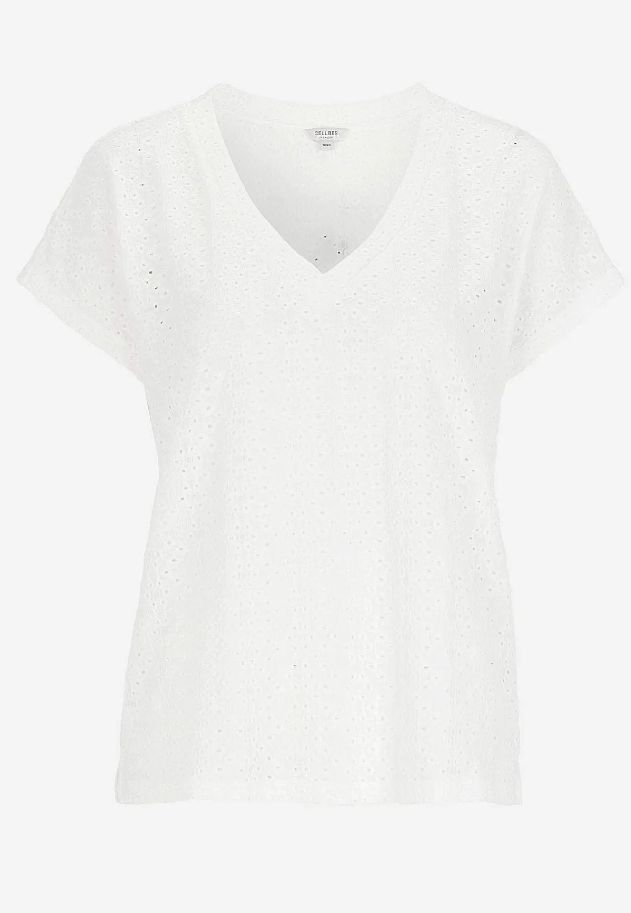 Toppe|T-Shirts- Jerseytop med hulbroderi Hvid