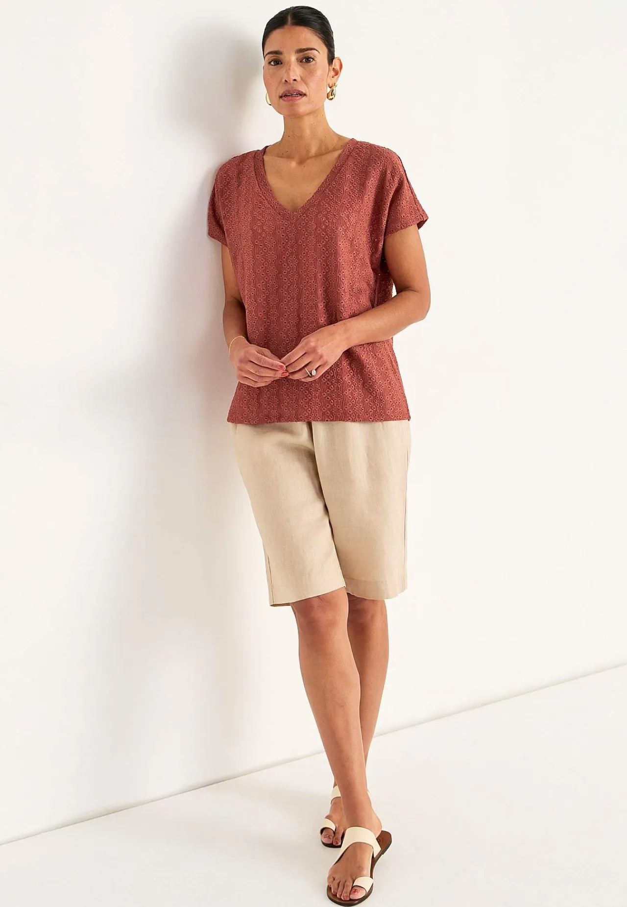 Toppe|T-Shirts-Cellbes of Sweden Jerseytop med hulbroderi Rust