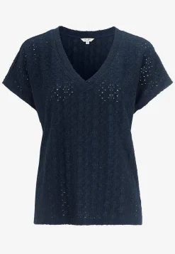 Toppe|T-Shirts-Cellbes of Sweden Jerseytop med hulbroderi Marine