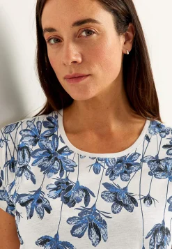 Toppe|T-Shirts-Cellbes of Sweden Jerseytop med korte ærmer Hvid / Blå / Blomstret