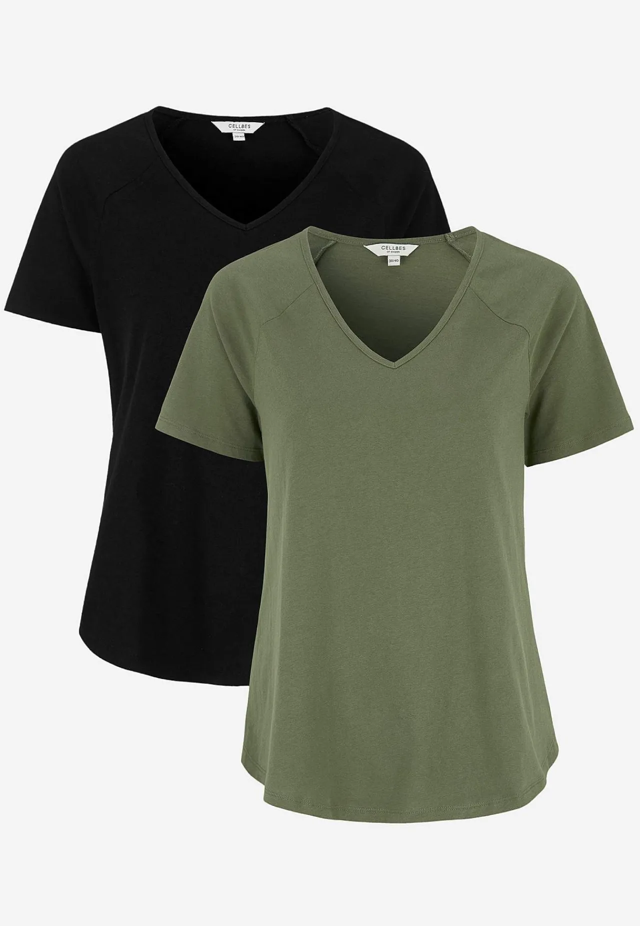 Toppe|T-Shirts-Cellbes of Sweden Jerseytop med raglanærme Alex 2-pack Kakigrøn + Sort