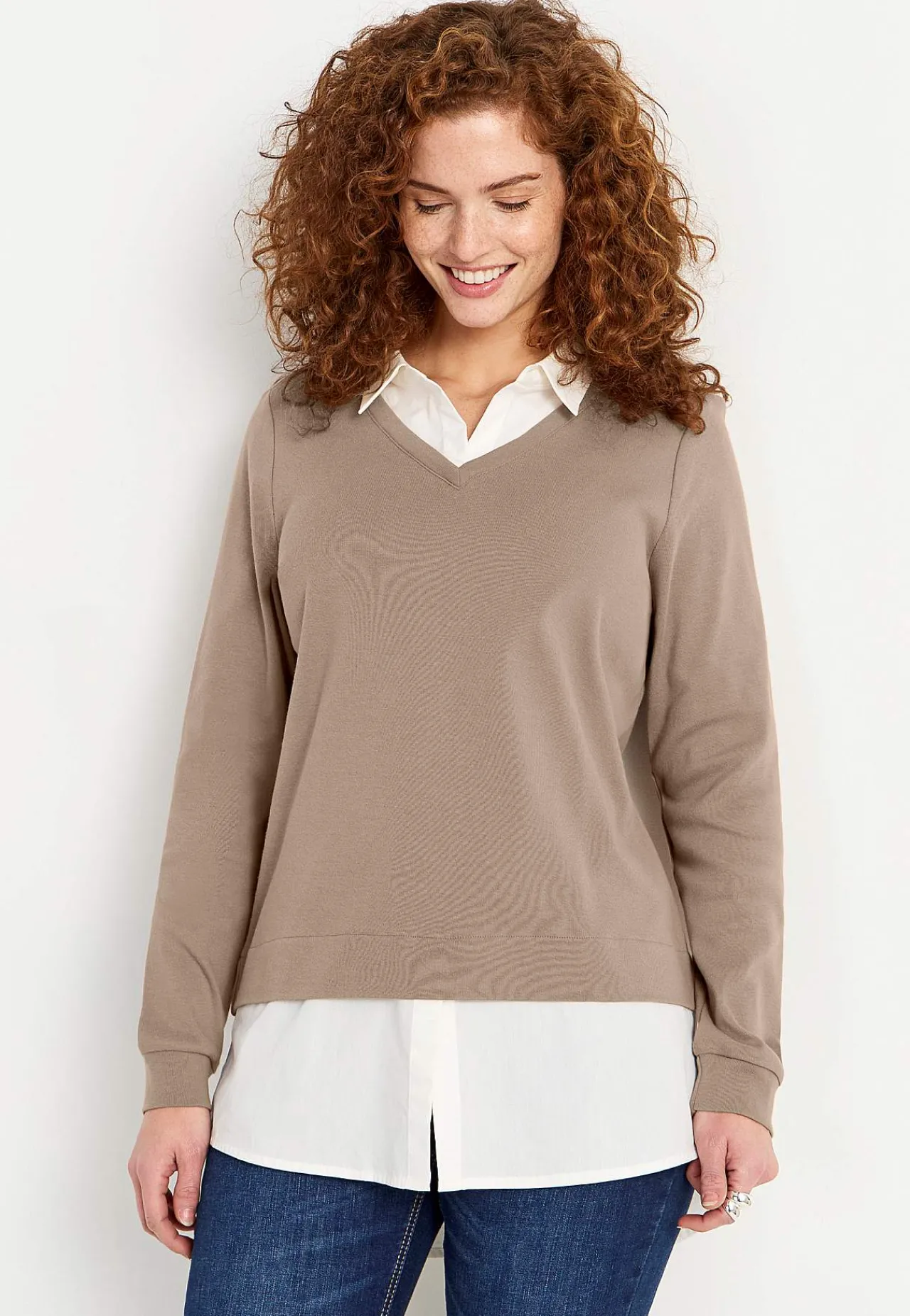 Toppe-Cellbes of Sweden Jerseytop med syet skjorte krave Beige
