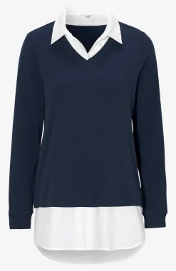 Toppe-Cellbes of Sweden Jerseytop med syet skjorte krave Marine