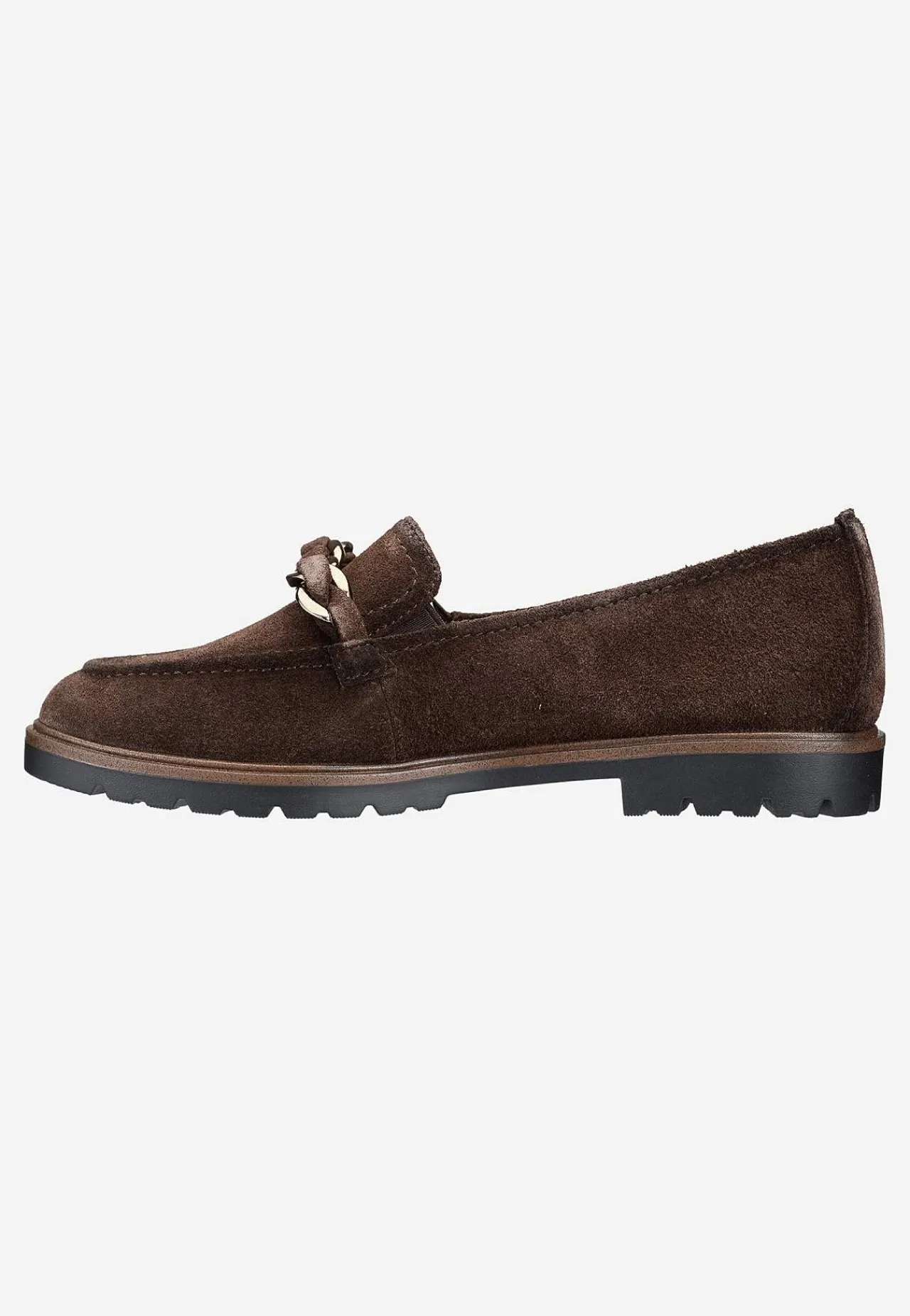 Lædersko|Loafers- Komfortable ruskindsloafers med kædedetalje Mørkebrun