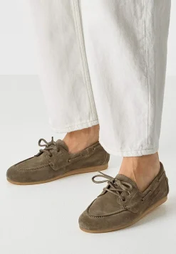 Loafers-Tamaris Komfortable ruskindsloafers med snøring Mørkegrøn