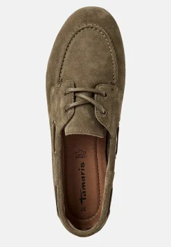 Loafers-Tamaris Komfortable ruskindsloafers med snøring Mørkegrøn