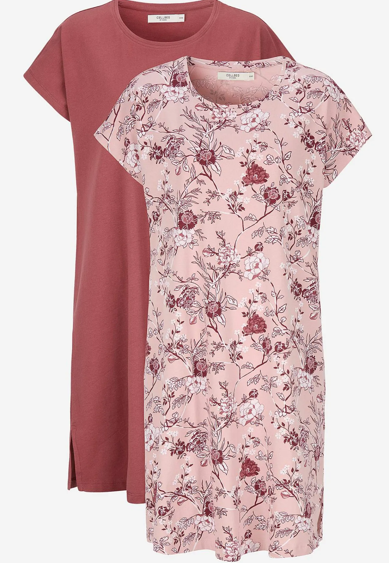 Undertøj|Nat- Og Hyggetøj- Kortærmet natkjole 2-pack Mørk pink+blomstret