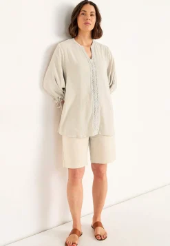 3/4 Ærmet- Kreppet tunika Lys beige