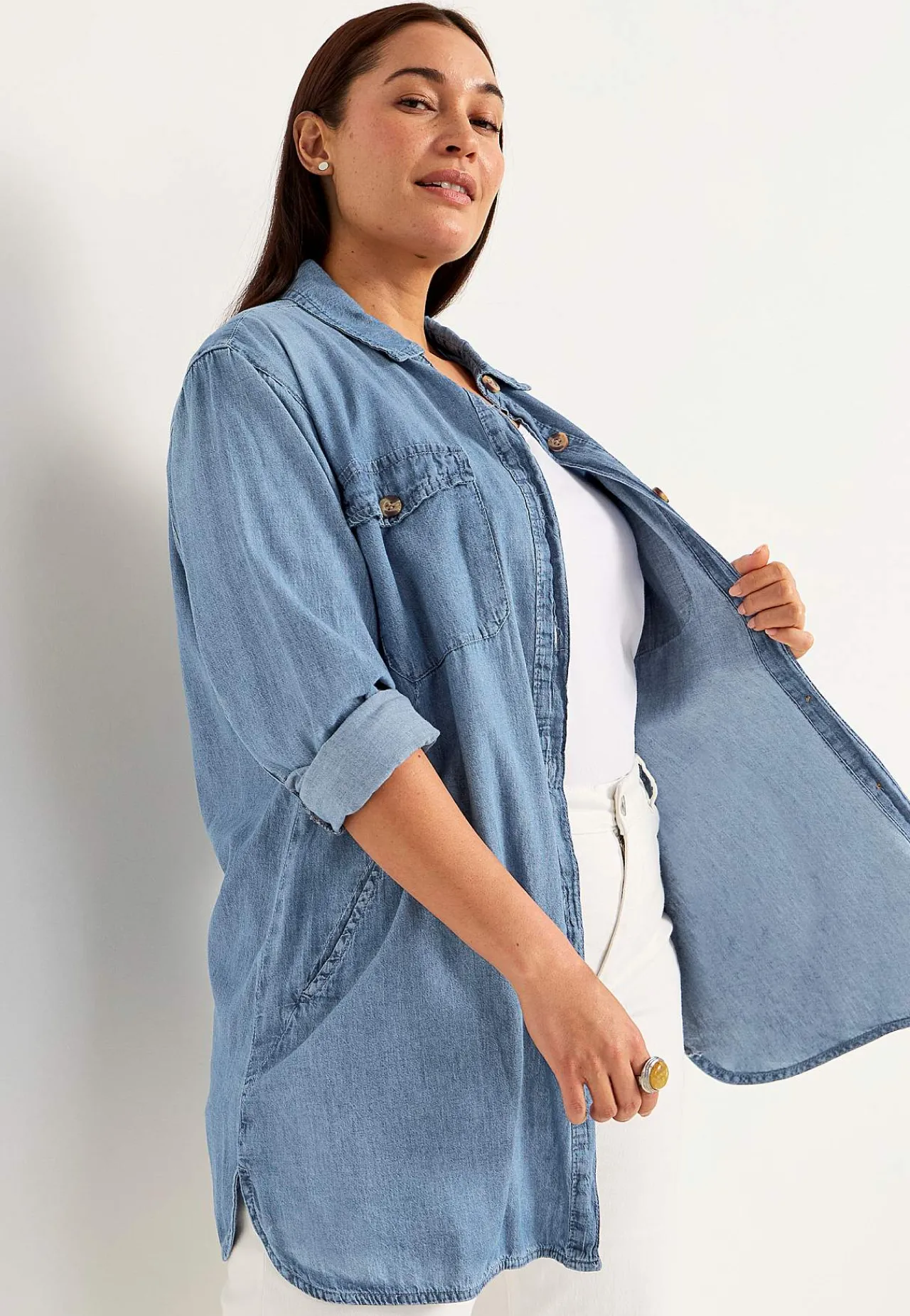 Denim|Denim-Toppe- Lang cowboyskjorte Lyseblå / Denim