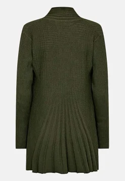 Cardiganer|Cardiganer-Freequent Lang, ribbet cardigan Mørkegrøn / Meleret
