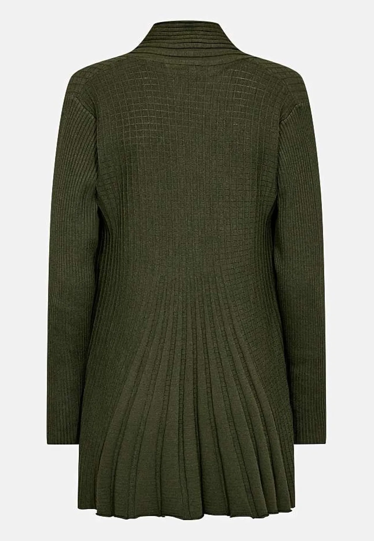 Cardiganer|Cardiganer-Freequent Lang, ribbet cardigan Mørkegrøn / Meleret