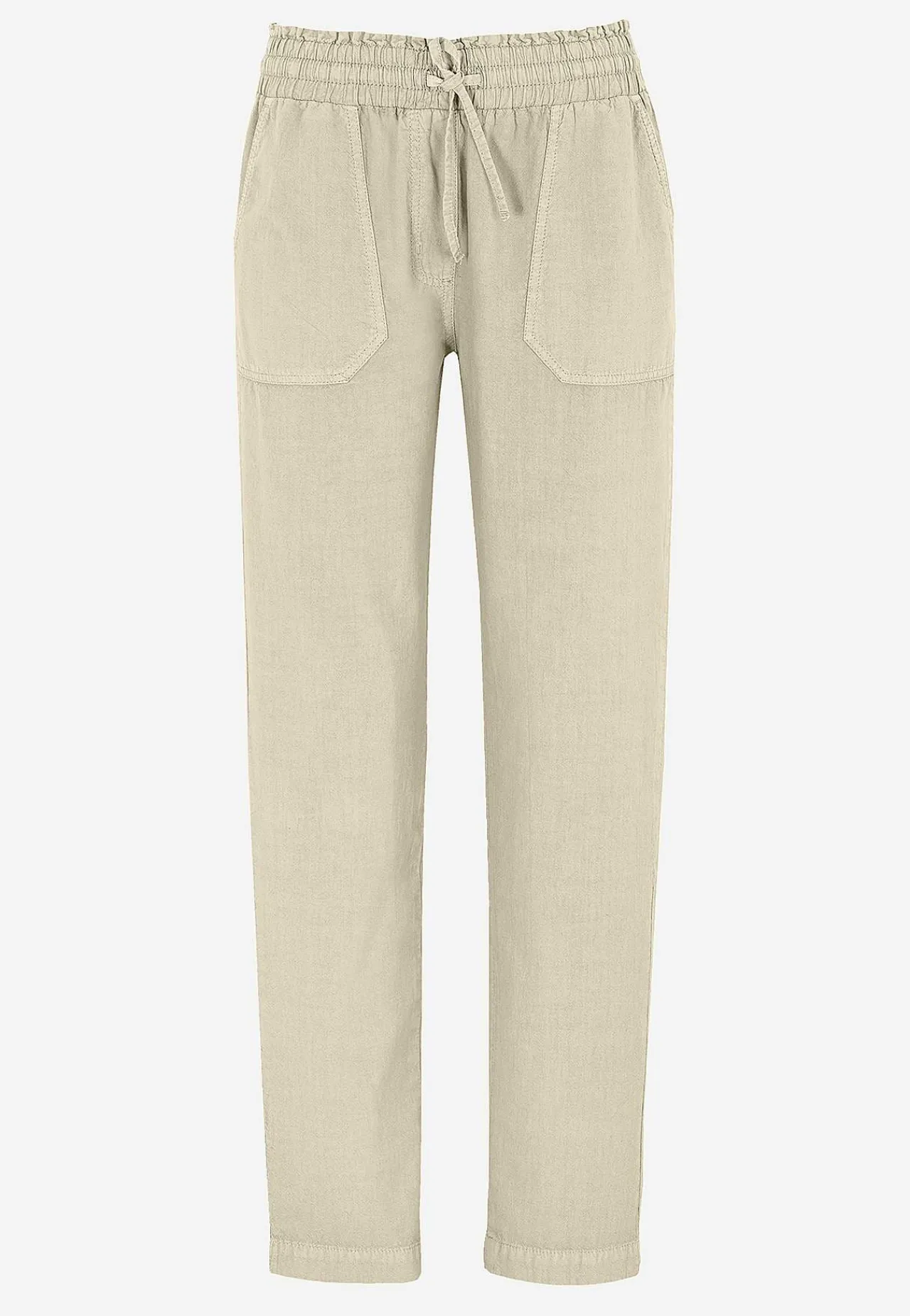 Forårsbukser|Lige Bukser- Lange bukser i vasket bomuld Beige