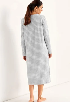 Undertøj|Nat- Og Hyggetøj-Cellbes of Sweden Langærmet natkjole Gråmeleret / Stribet