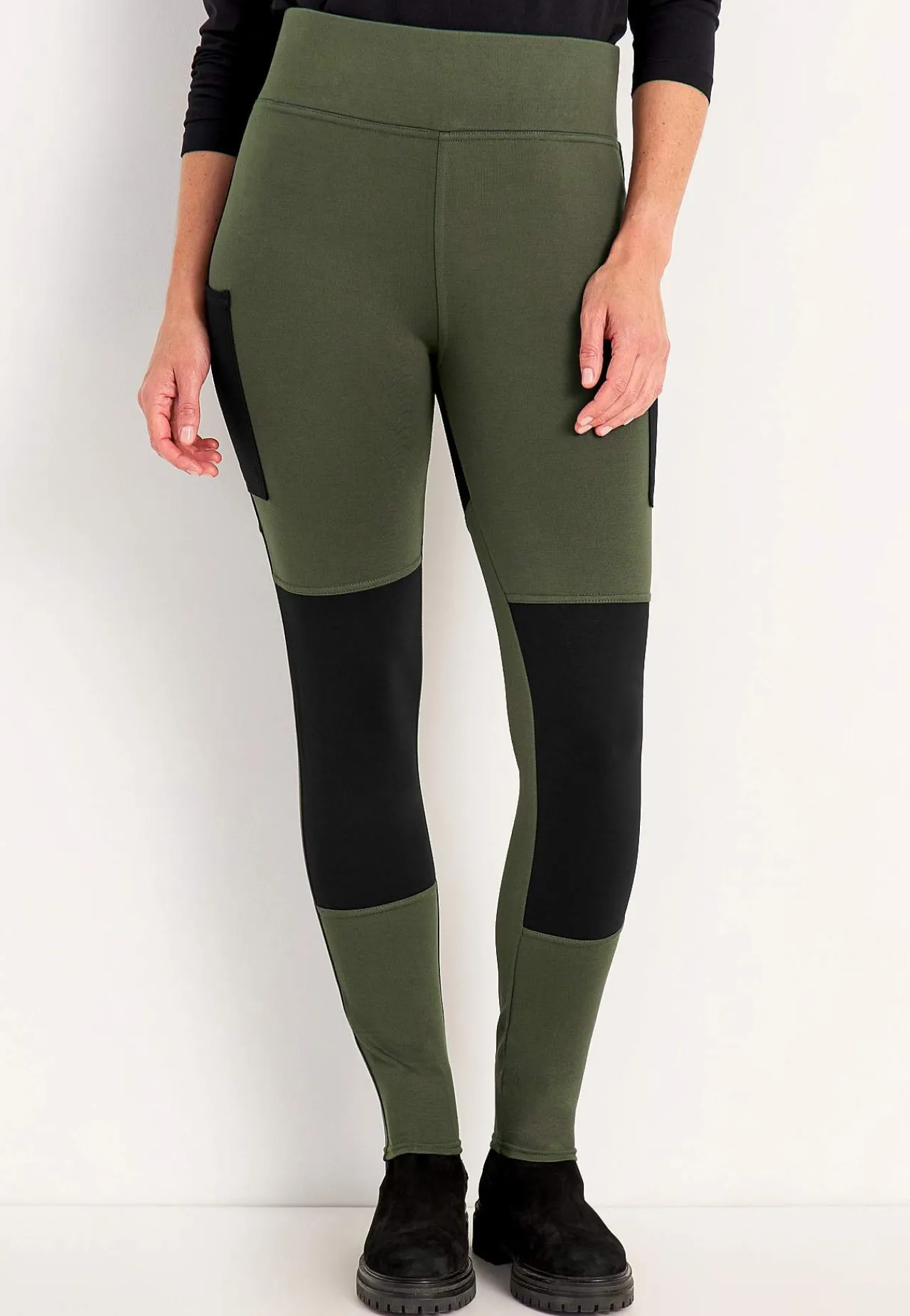 Fritidsbukser|Bukser- Leggings med sidelommer Mørkegrøn