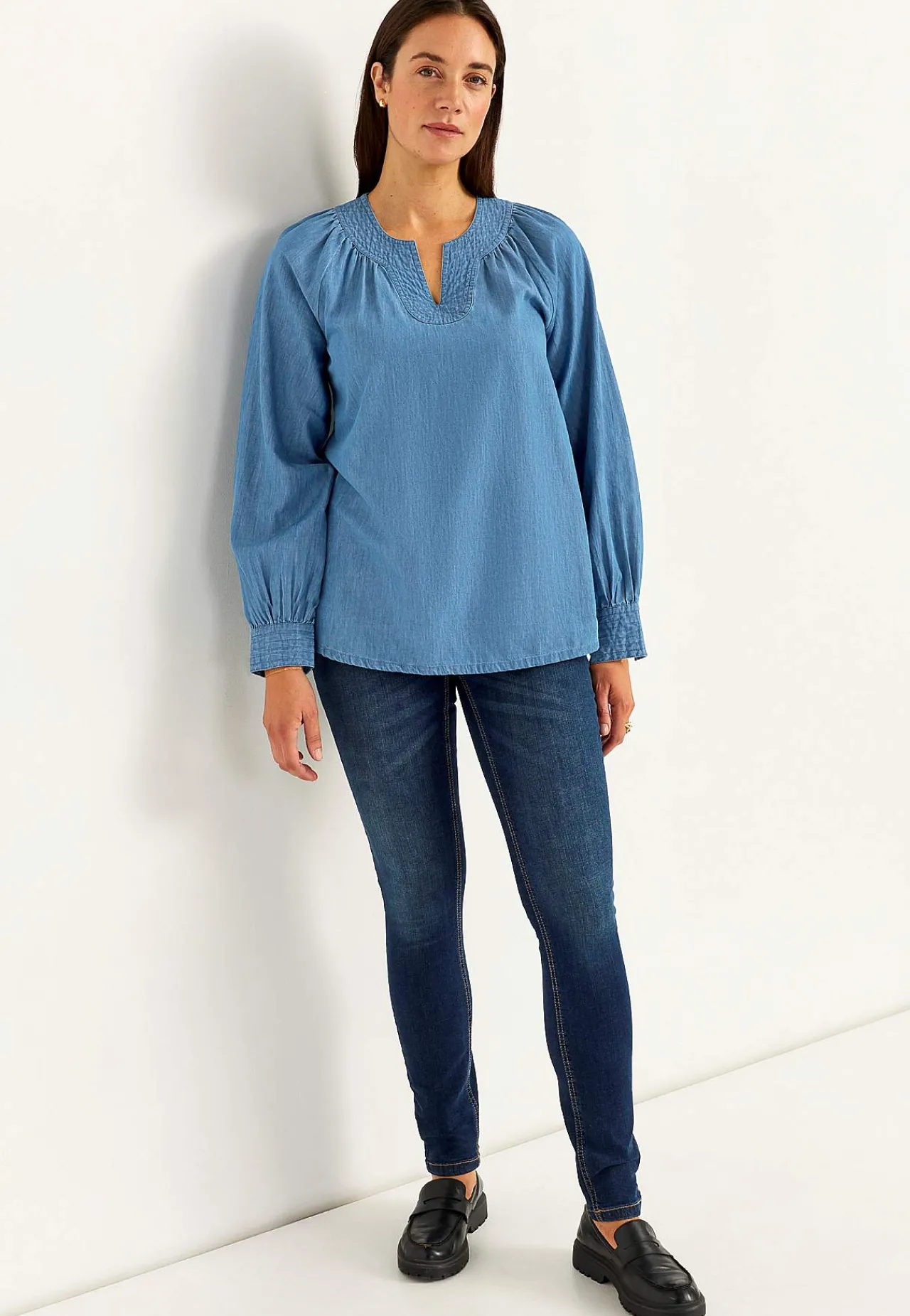 Denim|Denim-Toppe- Let, luftig denimtunika Mellemblå Denim