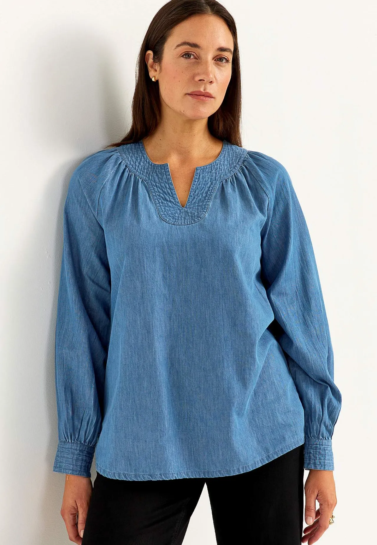 Denim|Denim-Toppe- Let, luftig denimtunika Mellemblå Denim