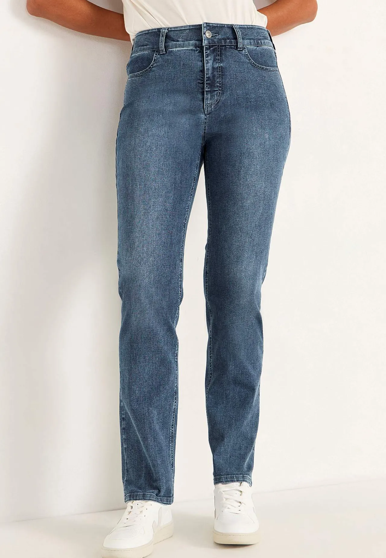 Lige Bukser|Høj Talje-Cellbes of Sweden Lige jeans i denim med superstræk Sara Mellemblå / Denim