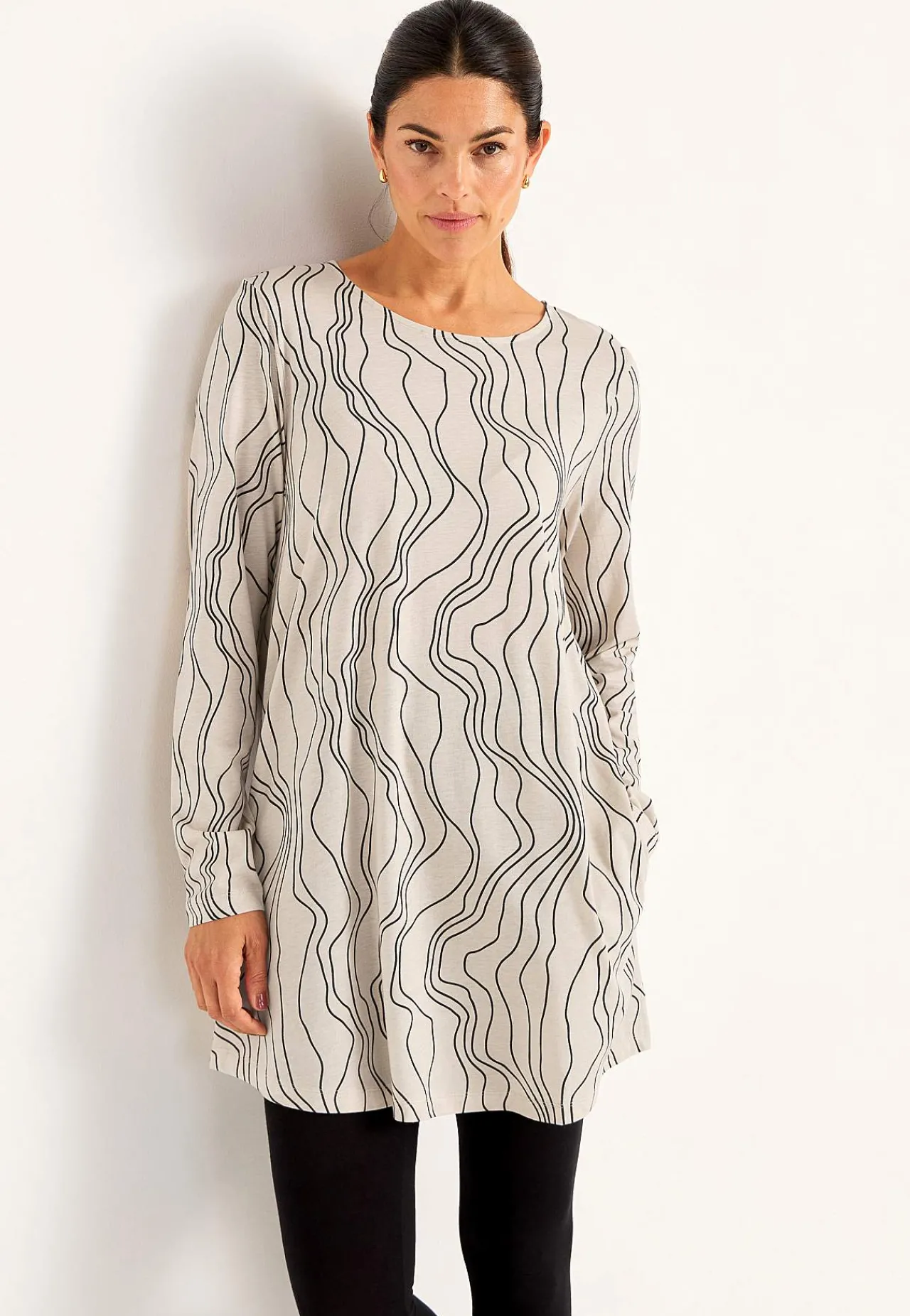 Mønstrede-Cellbes of Sweden Mønstret jerseytunika med lommer Beige / Sort / Mønstret