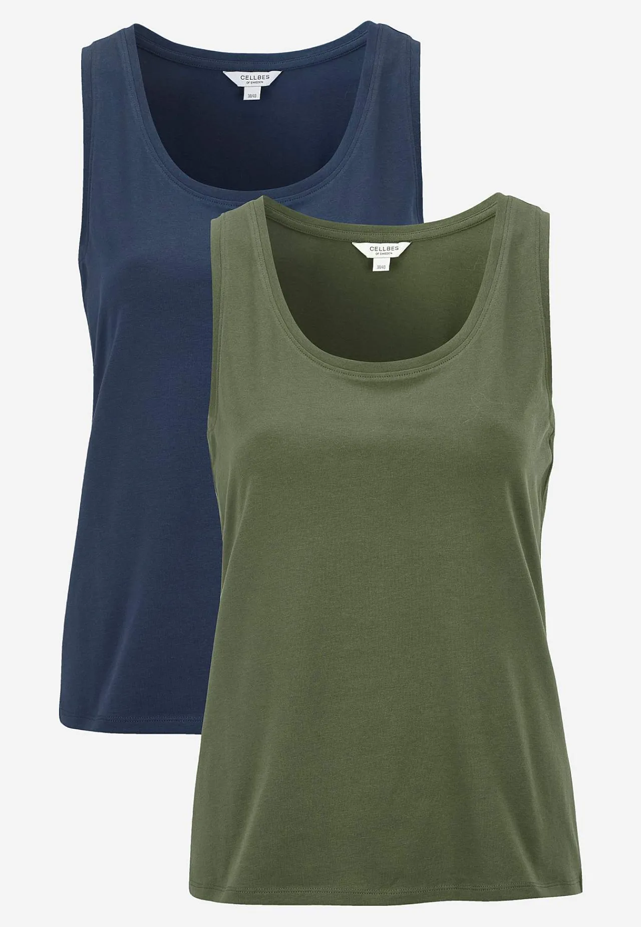 Tanktoppe|Toppe Og Tanktoppe-Cellbes of Sweden Negligé i blød, økologisk bomuld 2-pack Mørkegrøn + Marine