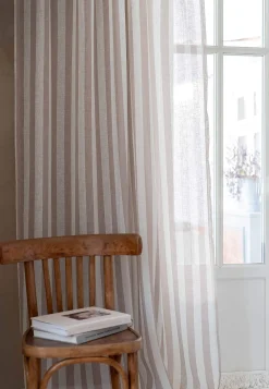 Gardinlængder|Multibåndslængder-Fondaco Næsten gennemsigtig multibåndslængde med striber 2-pack Beige / Stribet